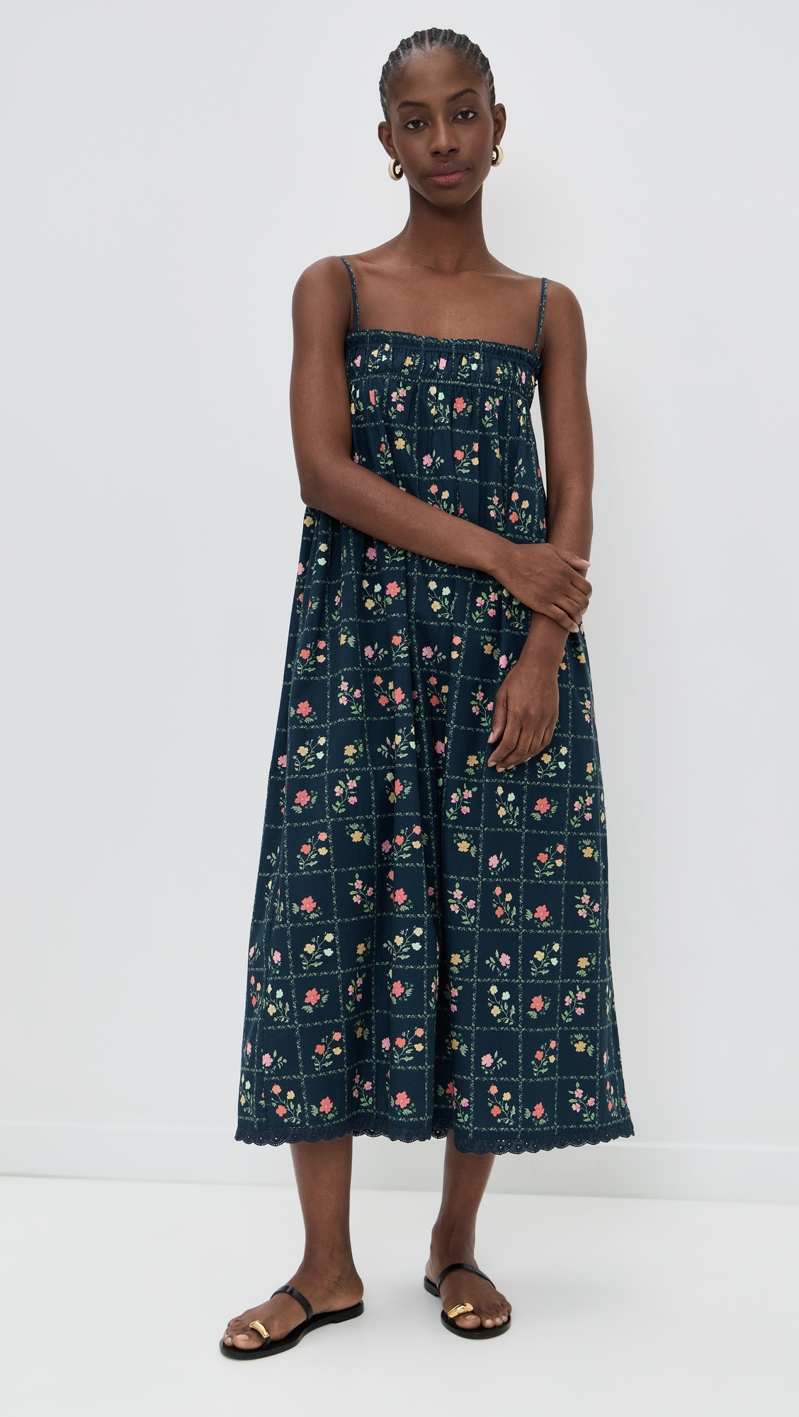 Sammy Dress Navy Floral Grid