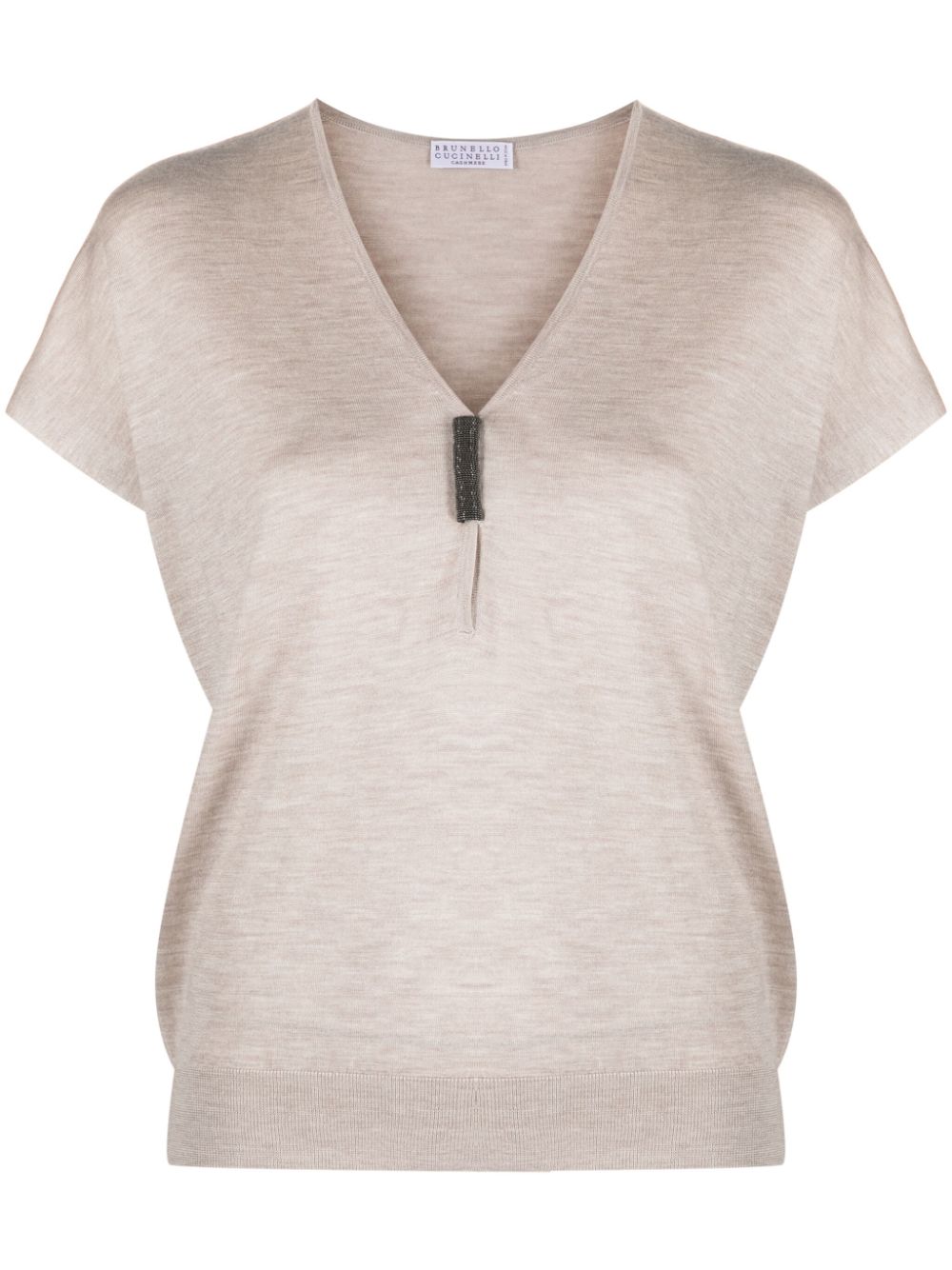 Monili-detail fine-knit T-shirt - Neutrals