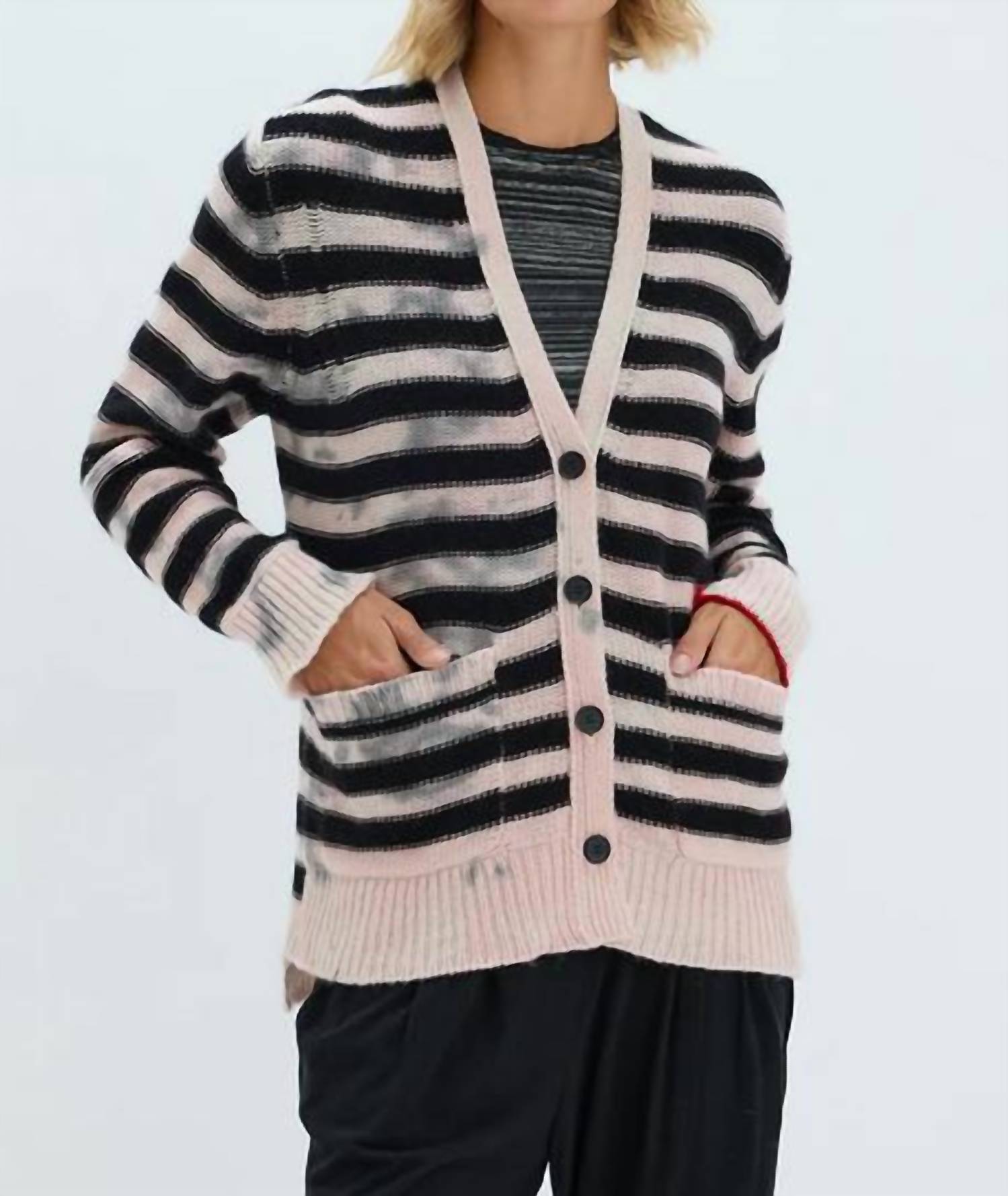 Evans Cardigan In Pink & Black Stripe