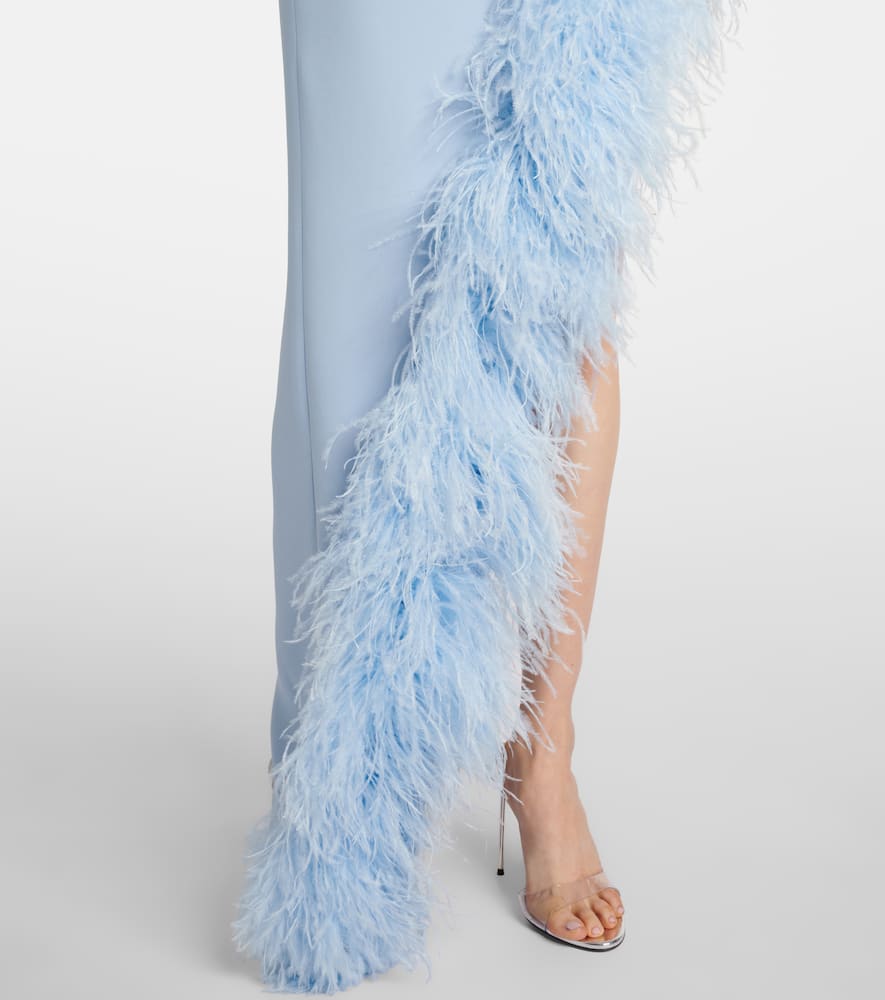 Asymmetric feather-trimmed cocktail dress