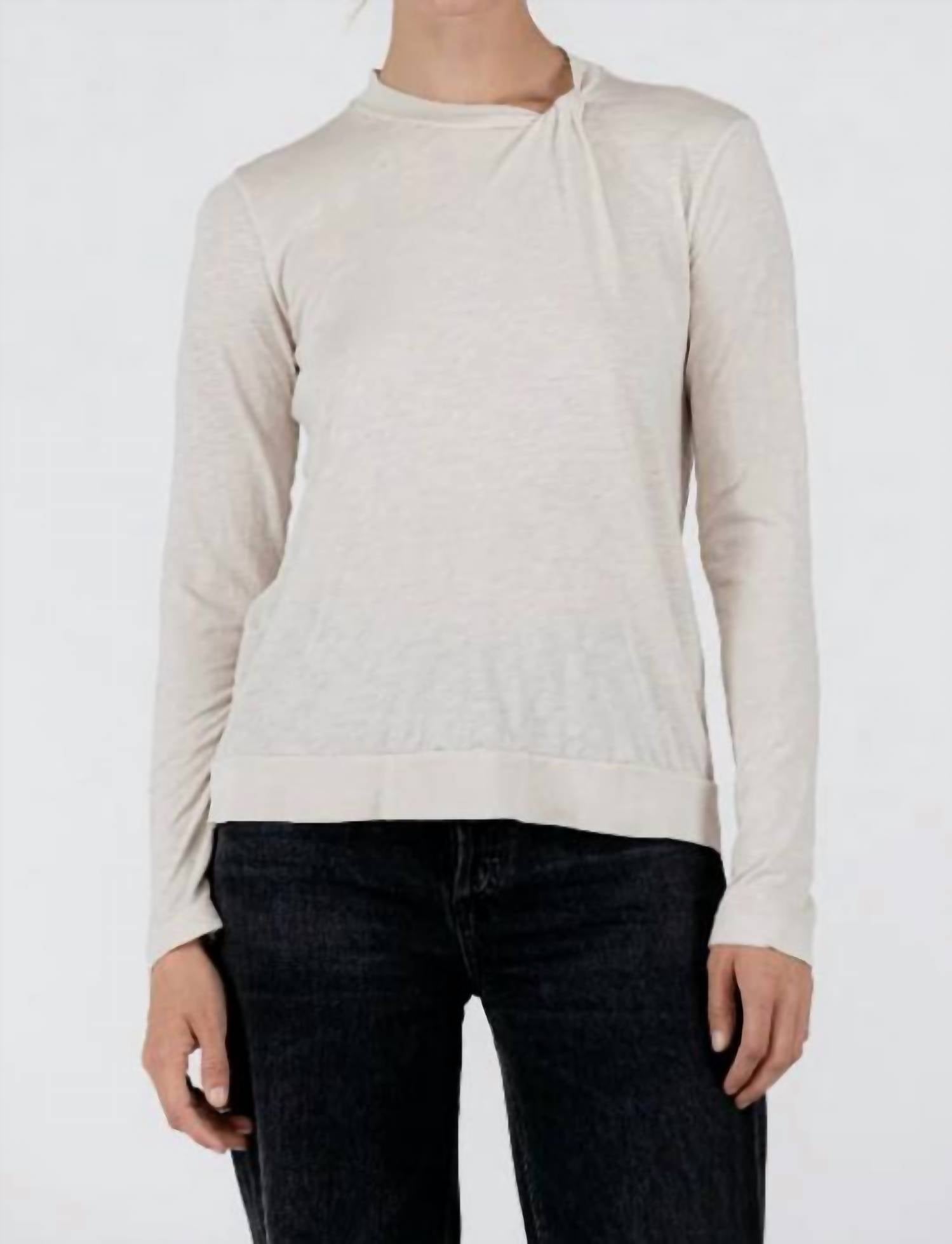 Slub Jersey Long Sleeve Twist Mock Neck Top In Stone