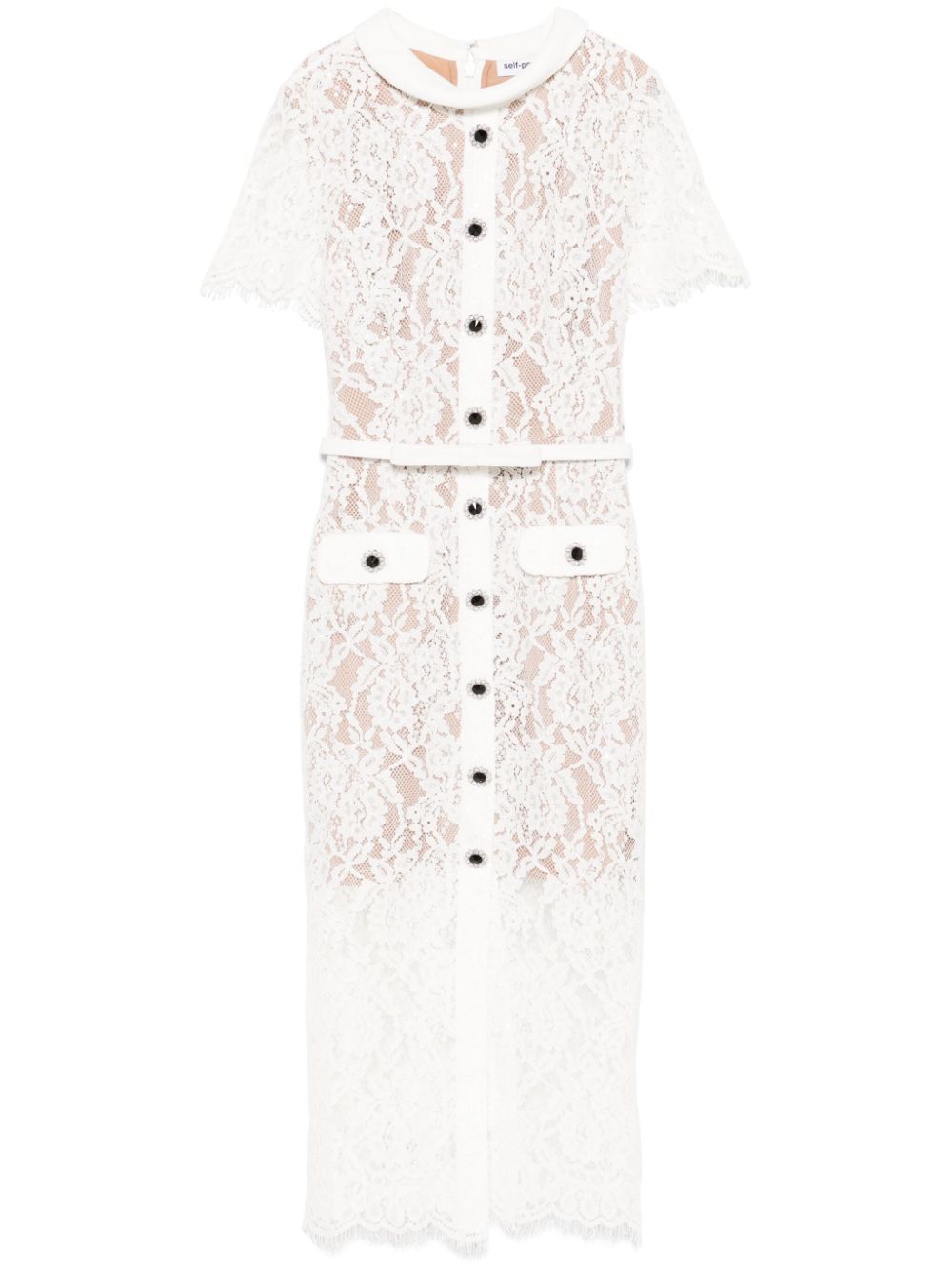 Floral-lace midi dress - White
