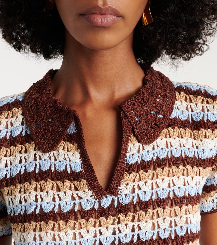 Crochet striped cotton polo shirt