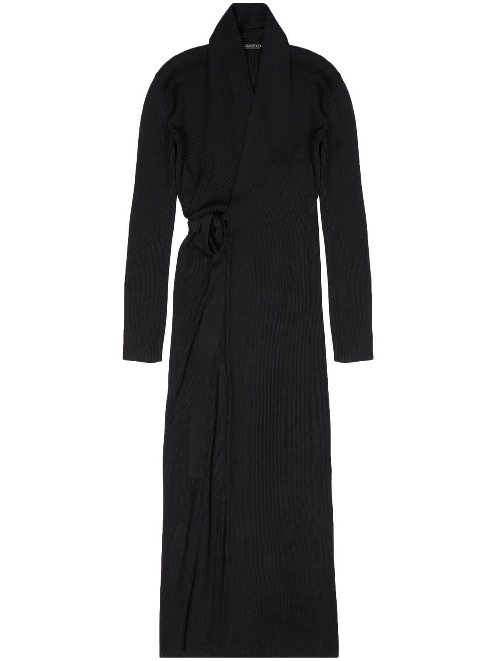 Ribbed-knit silk wrap dress - Black
