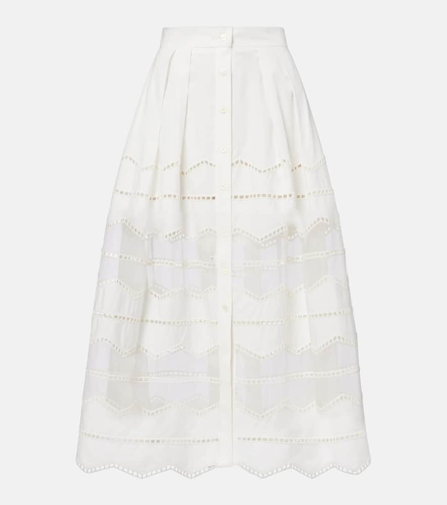 Organza-trimmed cotton midi skirt