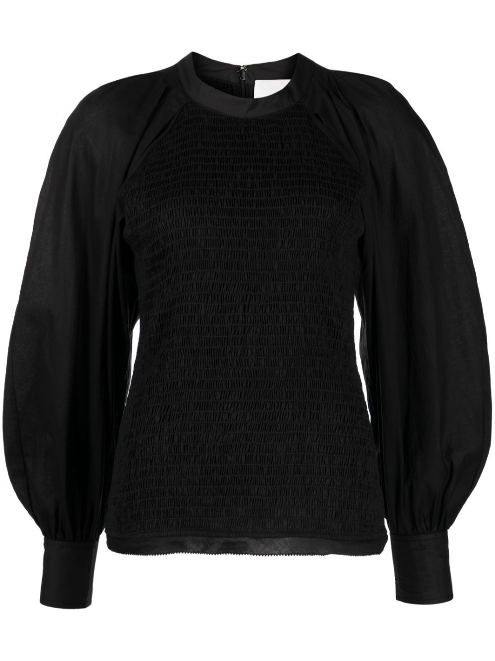 Puff-sleeve plissé blouse - Black