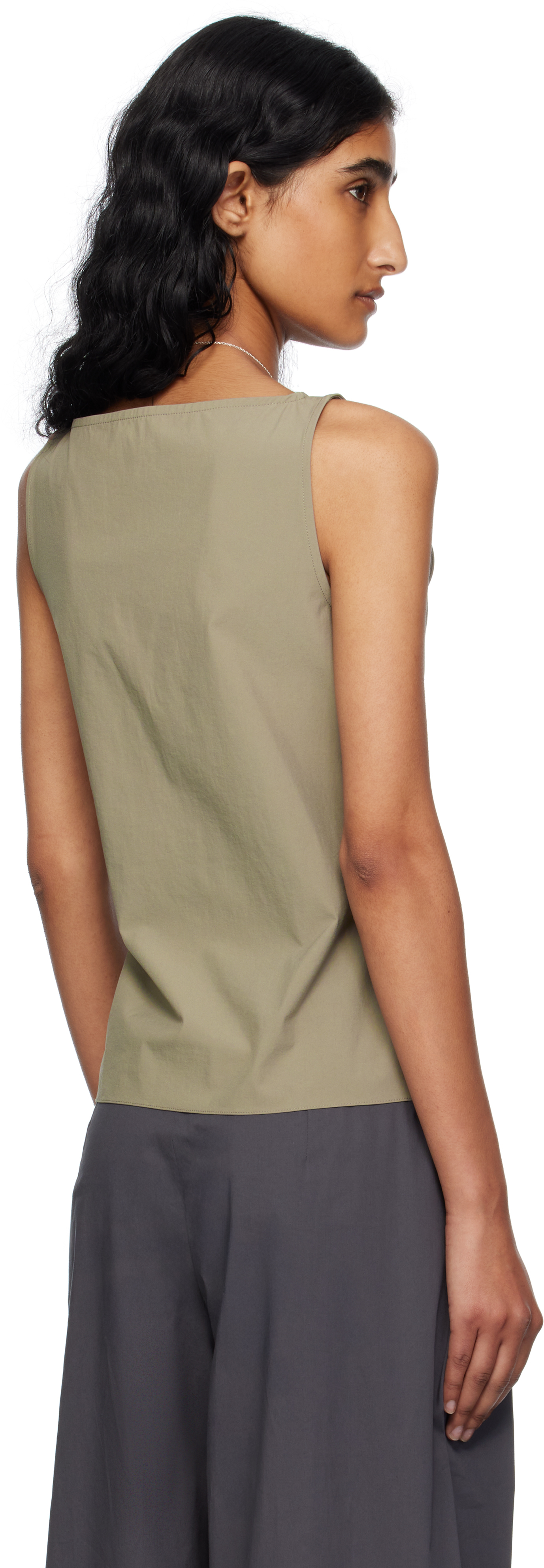 Gray Nylon Spandex Boat Neck Top