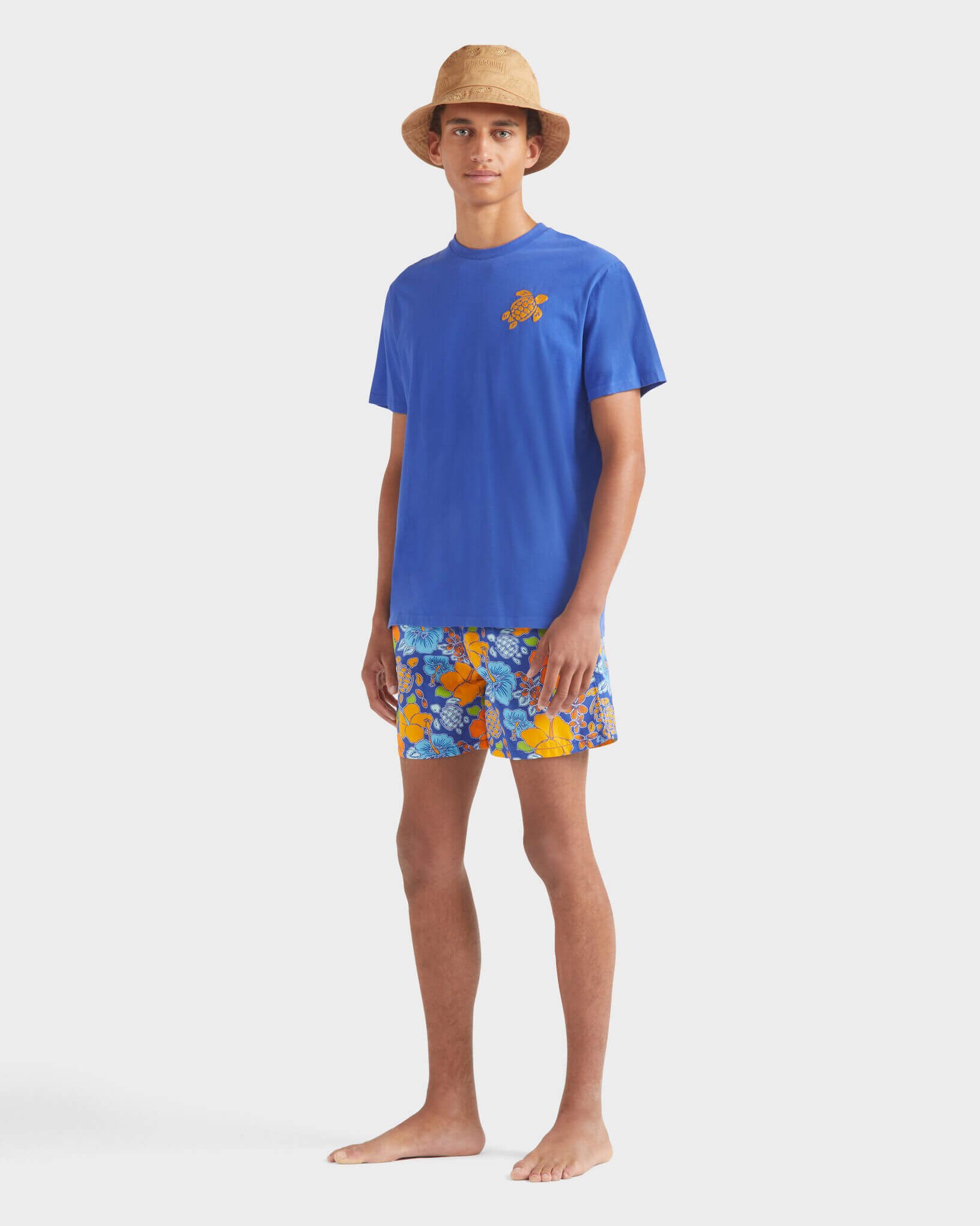 Men Organic Cotton T-shirt Big Turtle Embroidery - Tee - Partisol - Blue