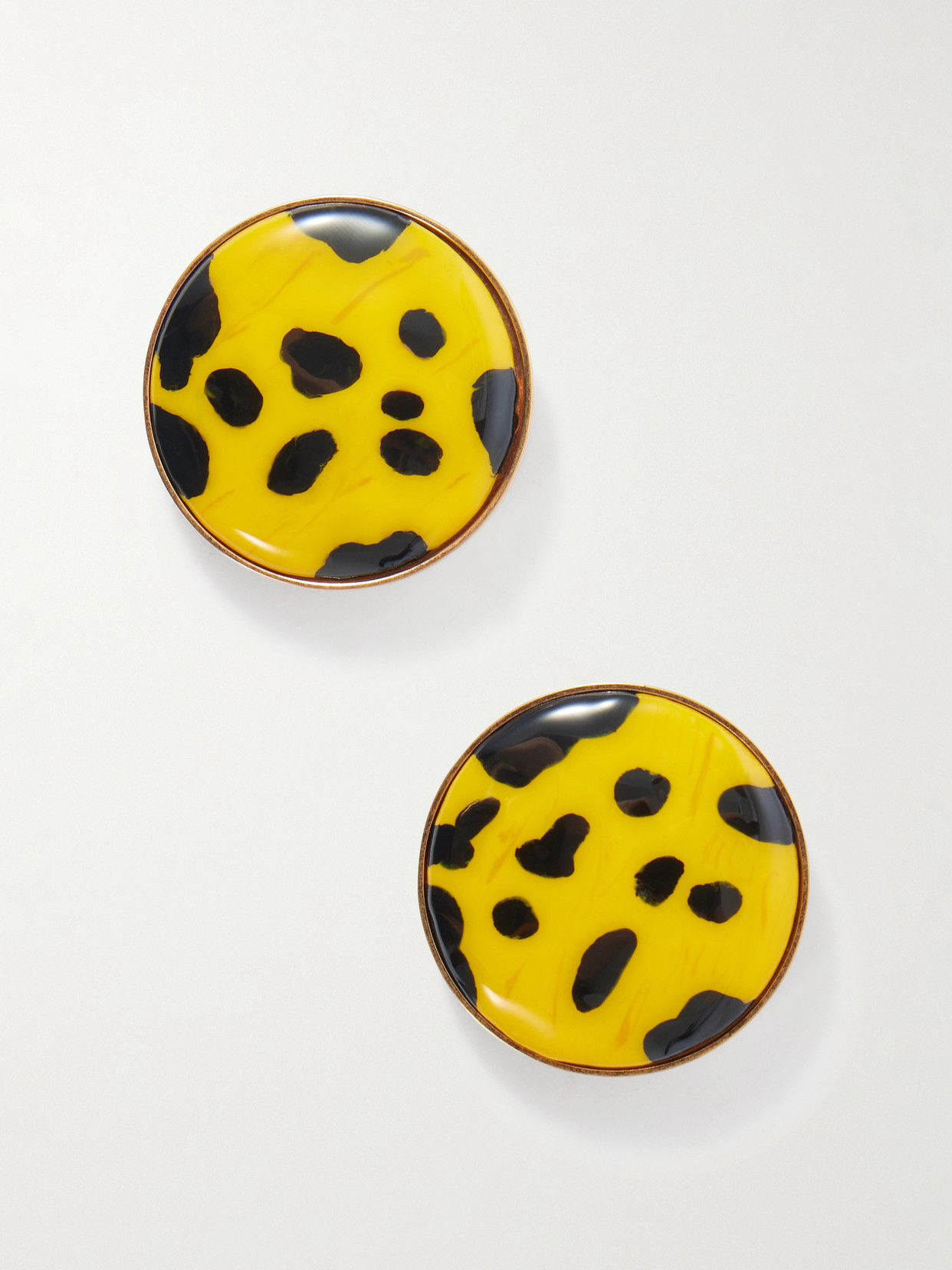 Gold-tone Enamel And Brass Earrings - Orange