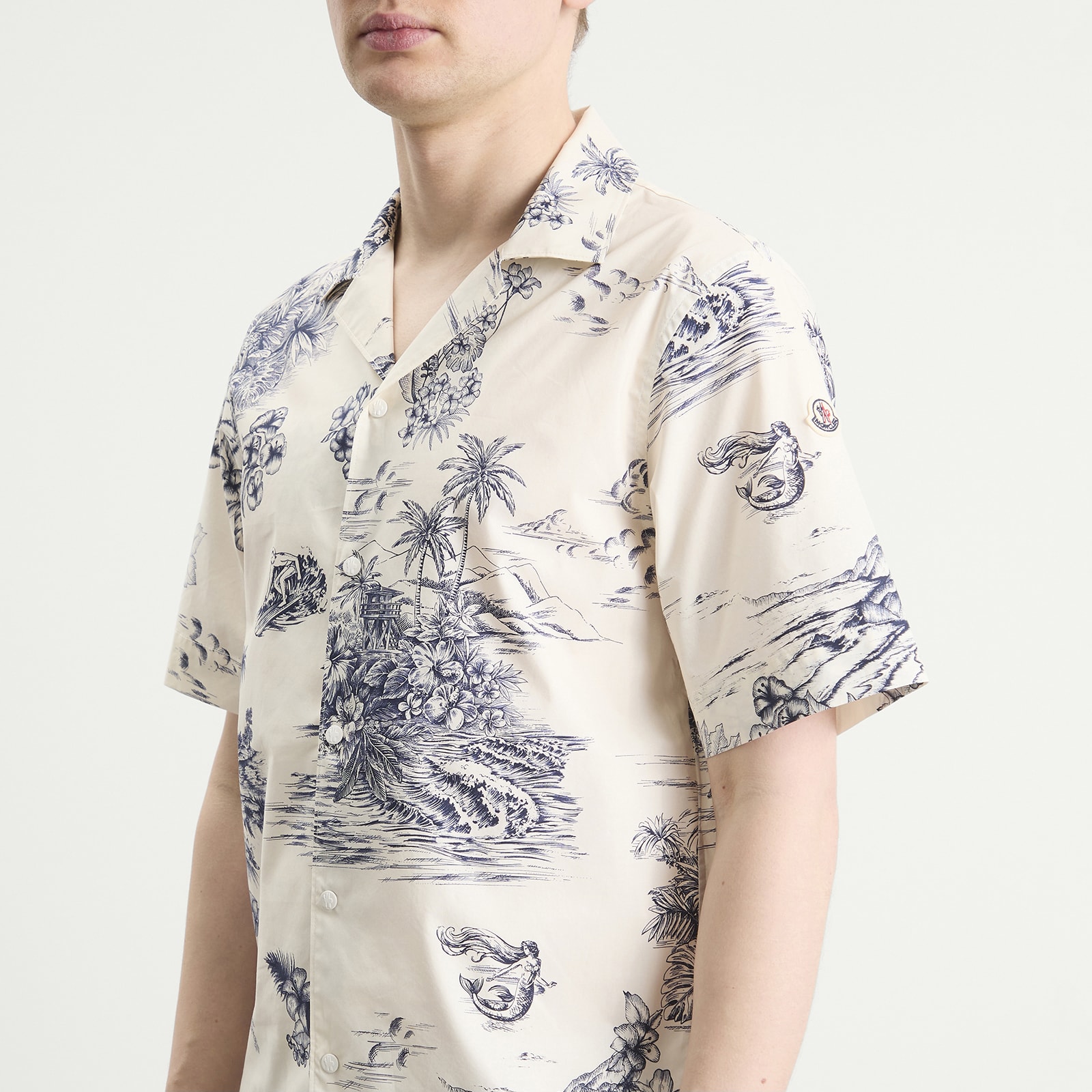 Men's Hawaiian Print Shirt White Blue