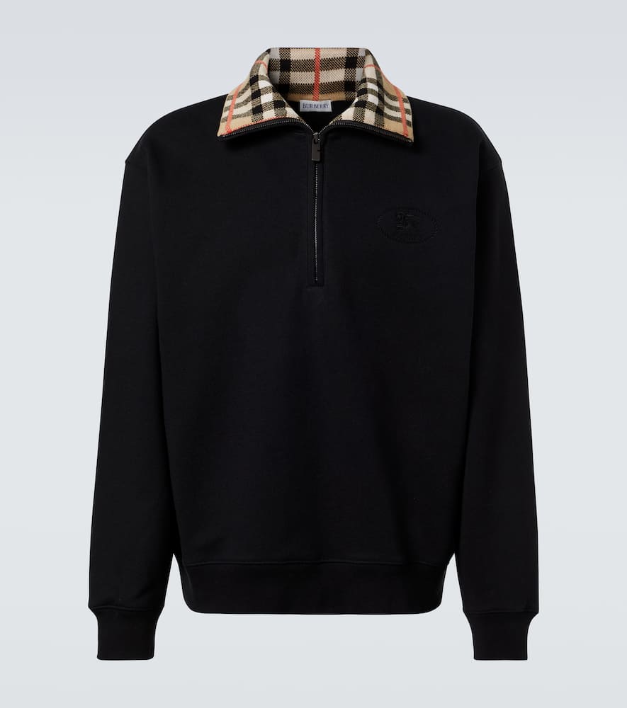 Check cotton jersey half-zip sweatshirt