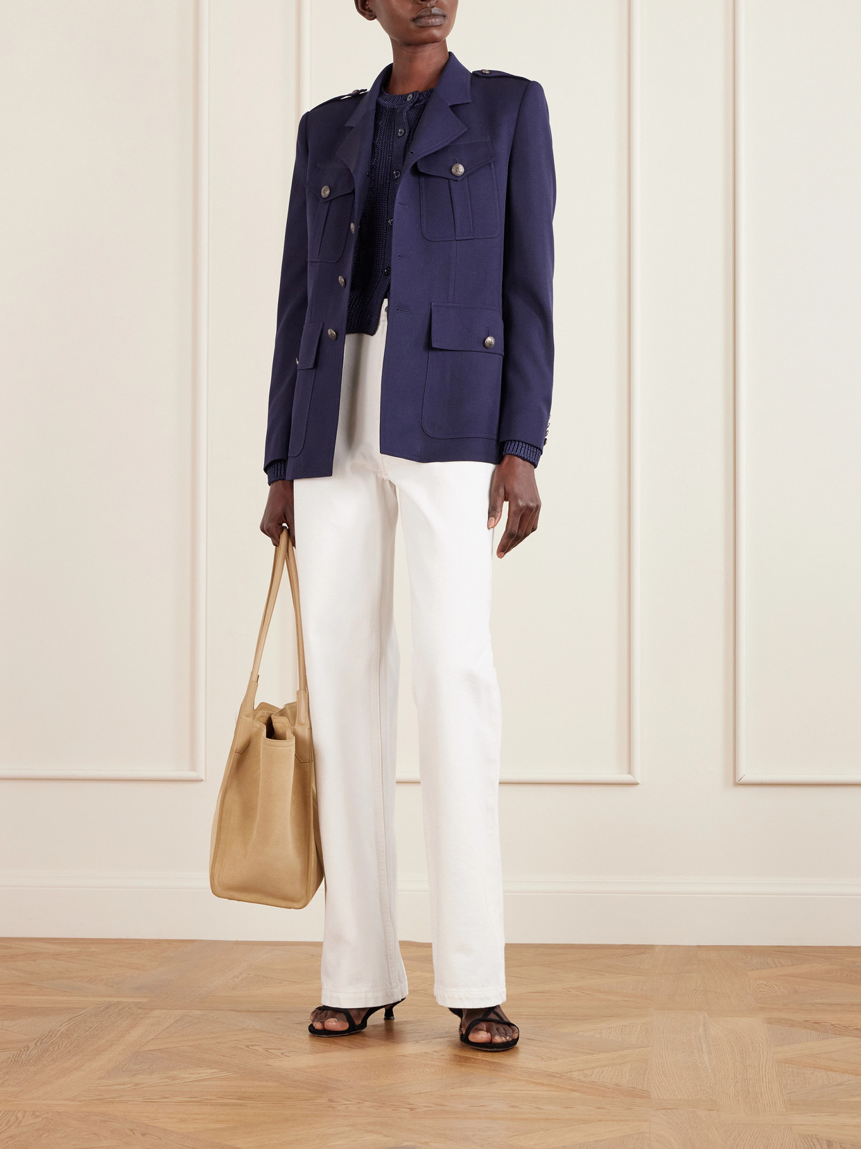 Cable-knit Silk Cardigan - Blue