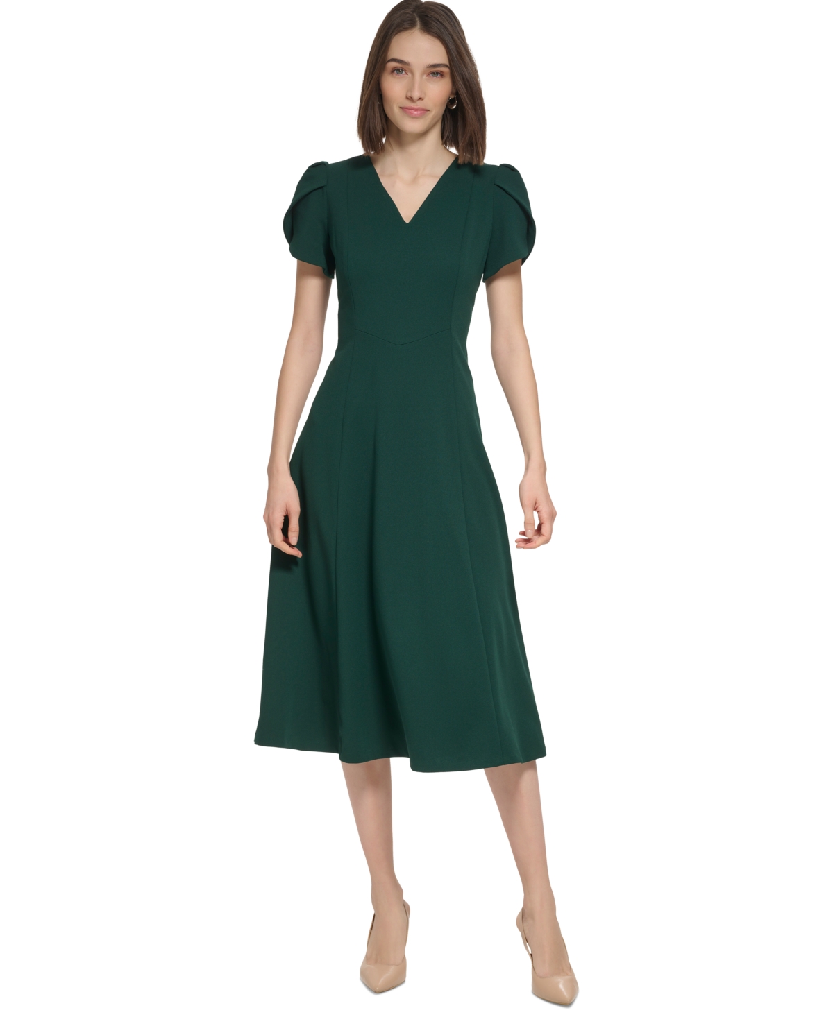 Women's Jewel-Neck Tulip-Sleeve Dress - Cypress