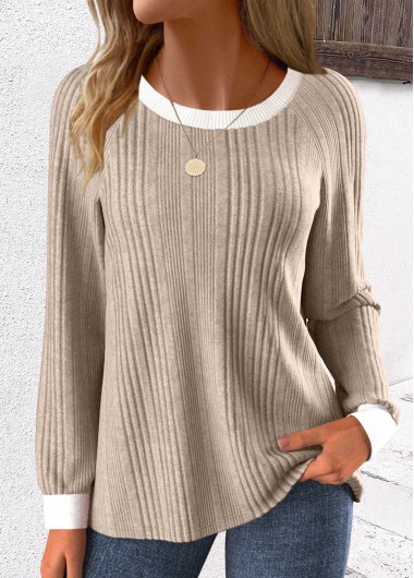 Modlily Dusty Pink Patchwork Long Sleeve Round Neck Sweatshirt