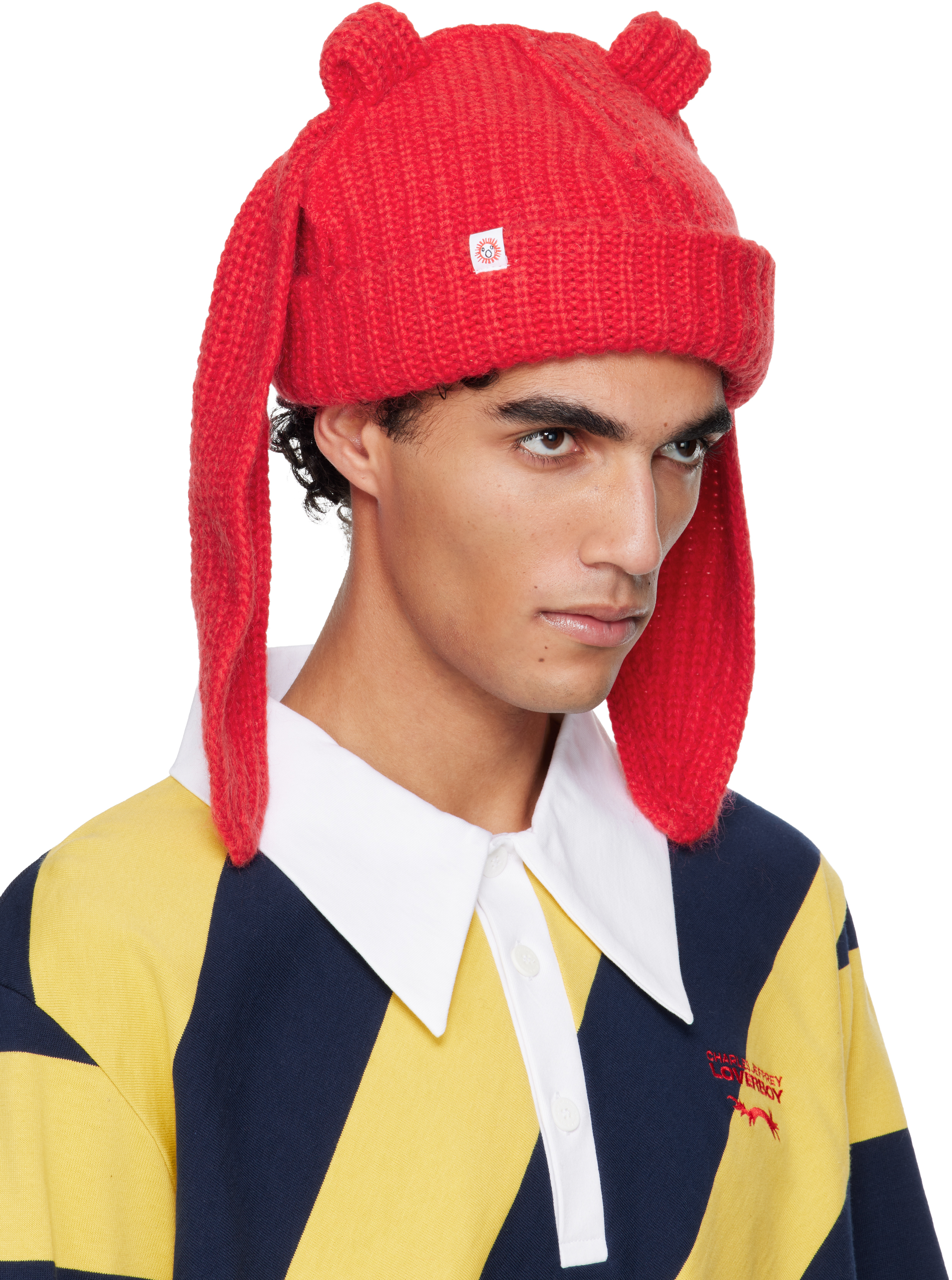 Red Mohair Chunky Rabbit Beanie