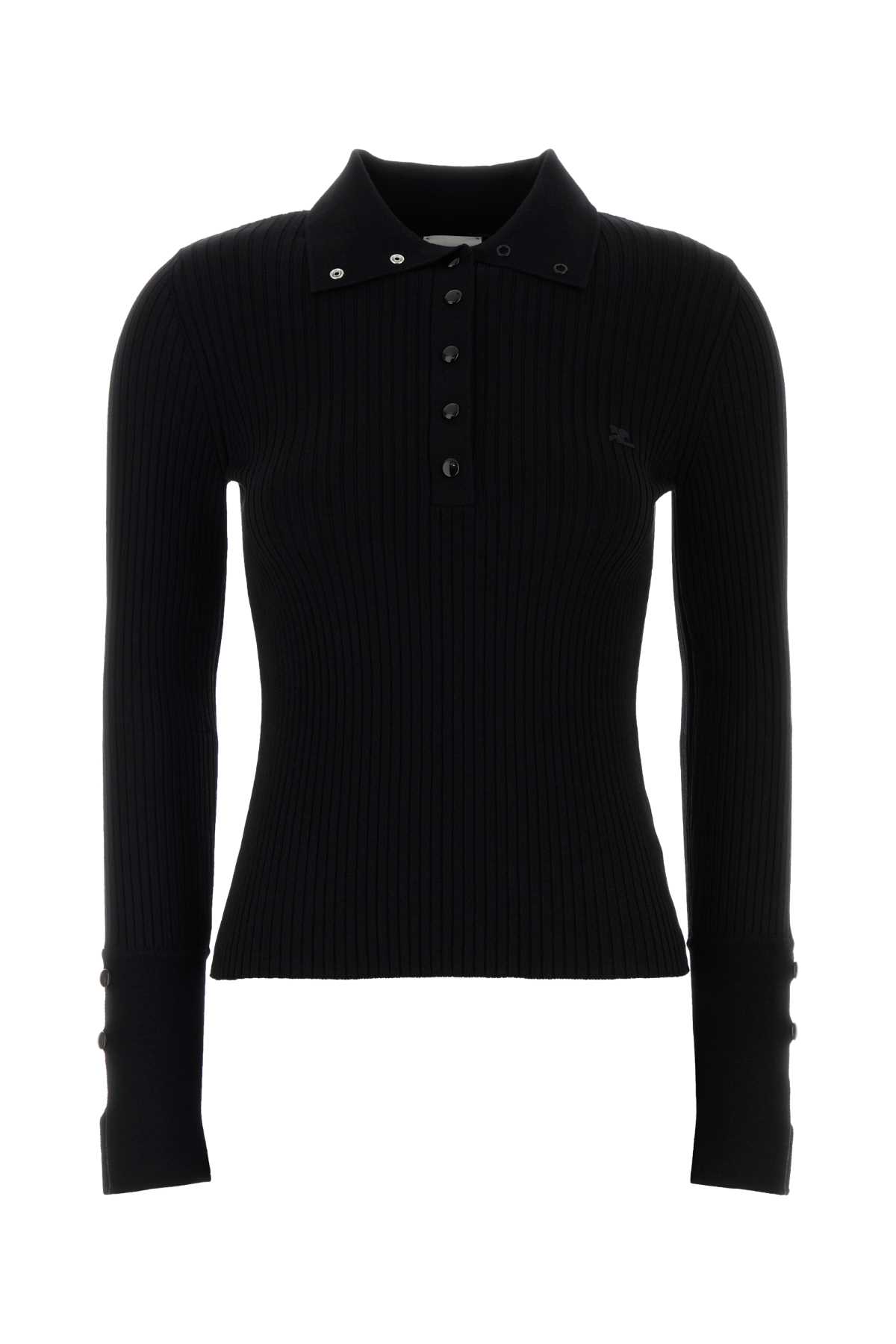 Black Viscose Blend Polo Shirt Exterior: Polyester - Women