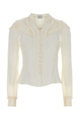 Ruffled Peter Pan Collar Silk Shirt — White