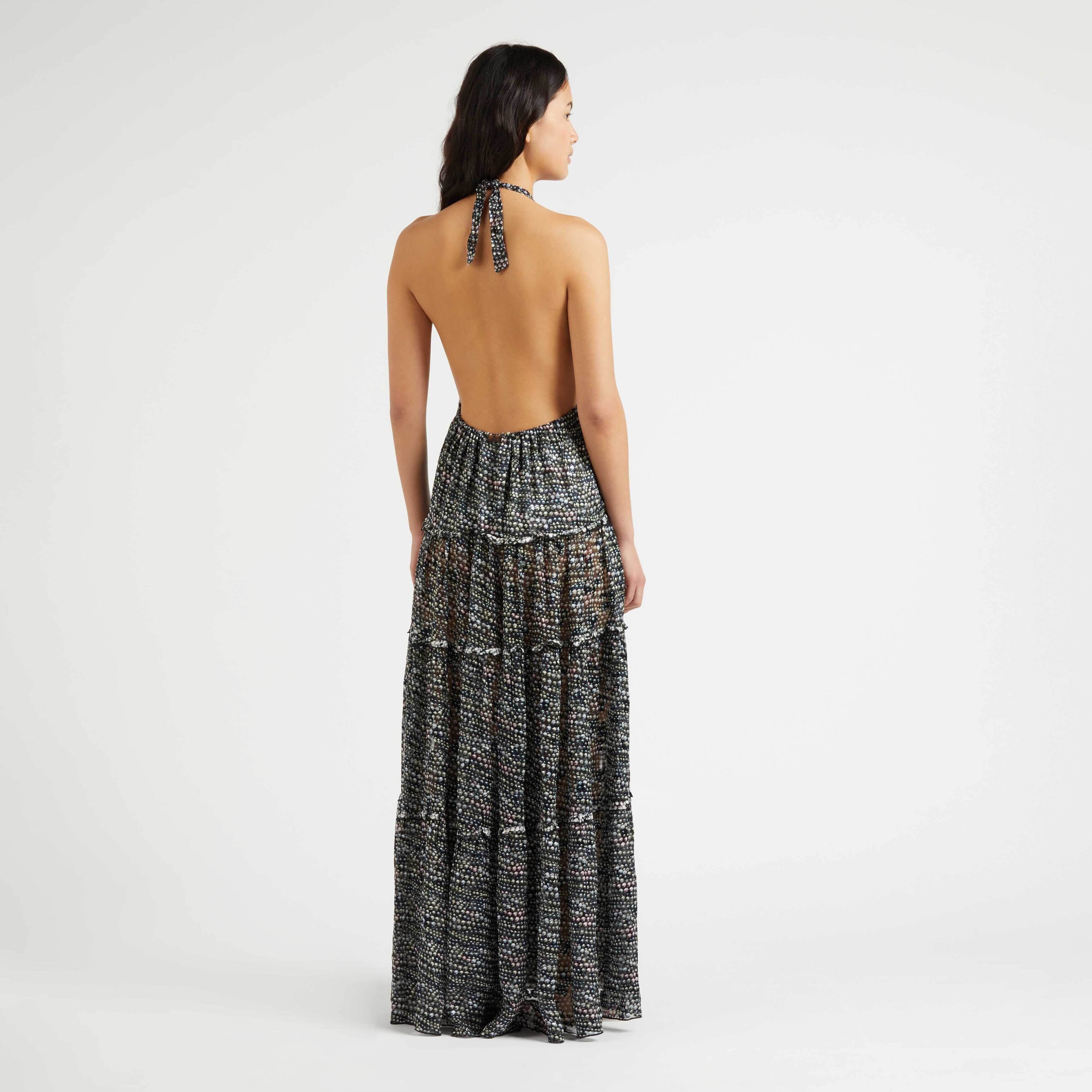 Women Silk And Viscose Long Backless Dress Pearl - Dress - Luna - Black