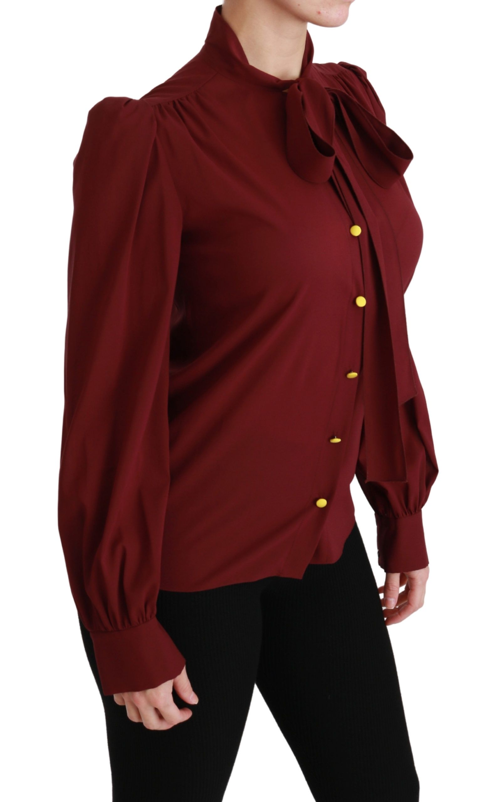 Silk Scarf-Neck Blouse — Red
