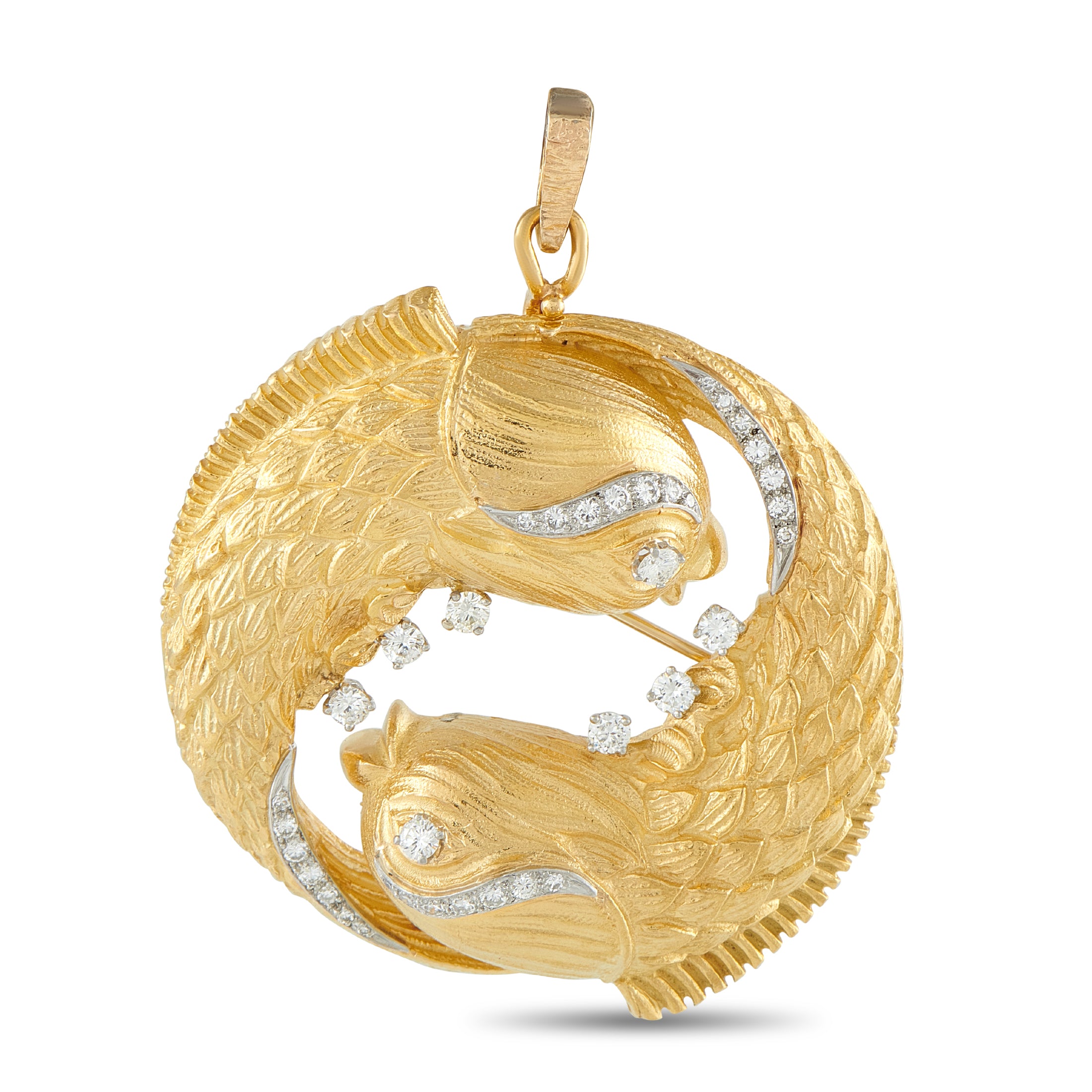 18K Yellow Gold 1.50ct Diamond Pendant Fish Brooch DW19-040726