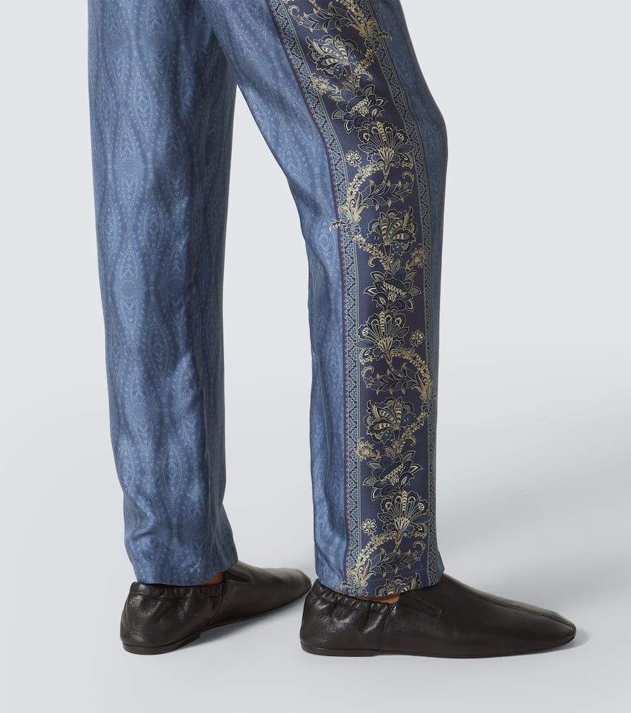 Paisley silk wide-leg pants