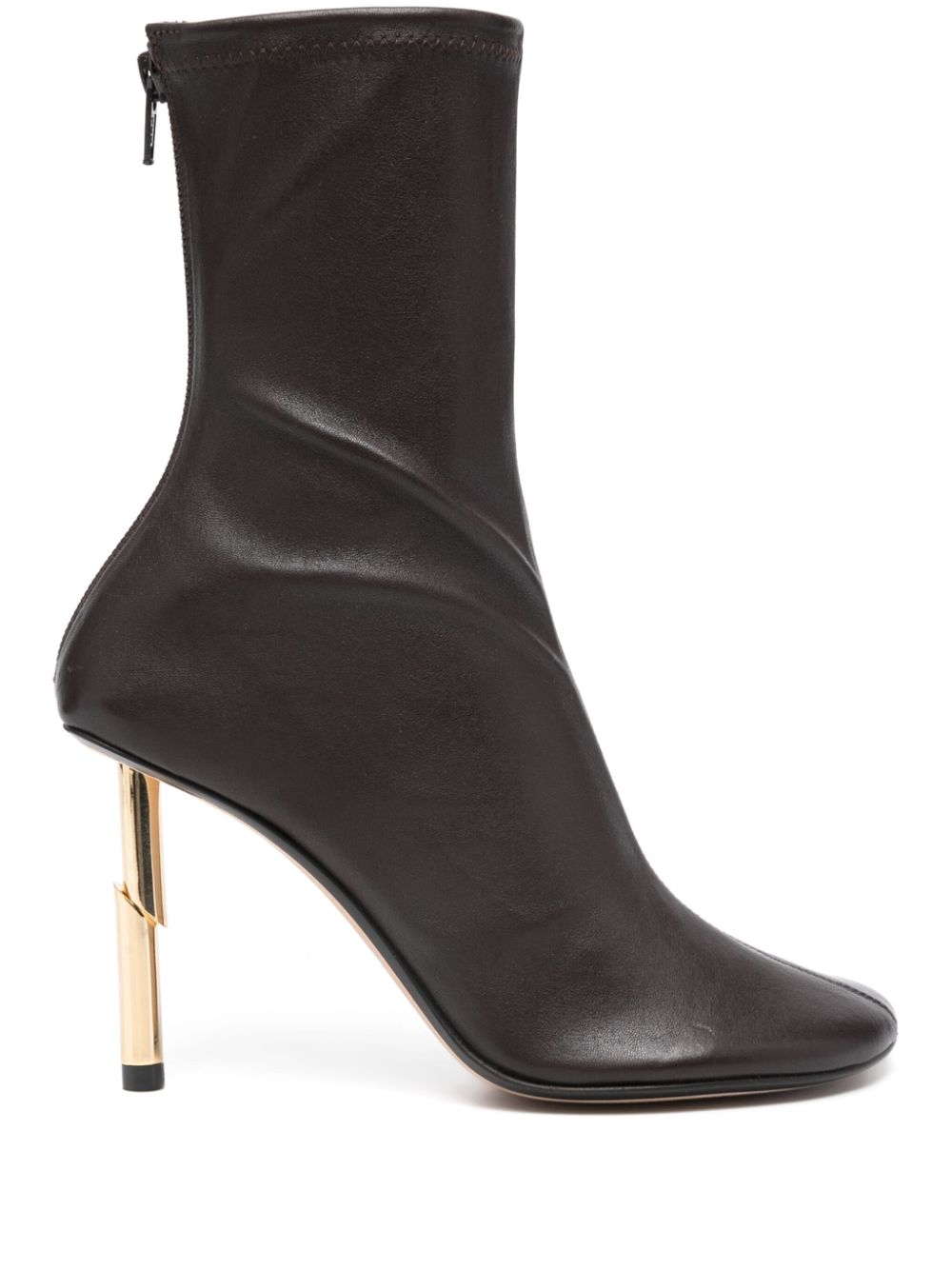 Vertical-seamed zipped leather boots - Black