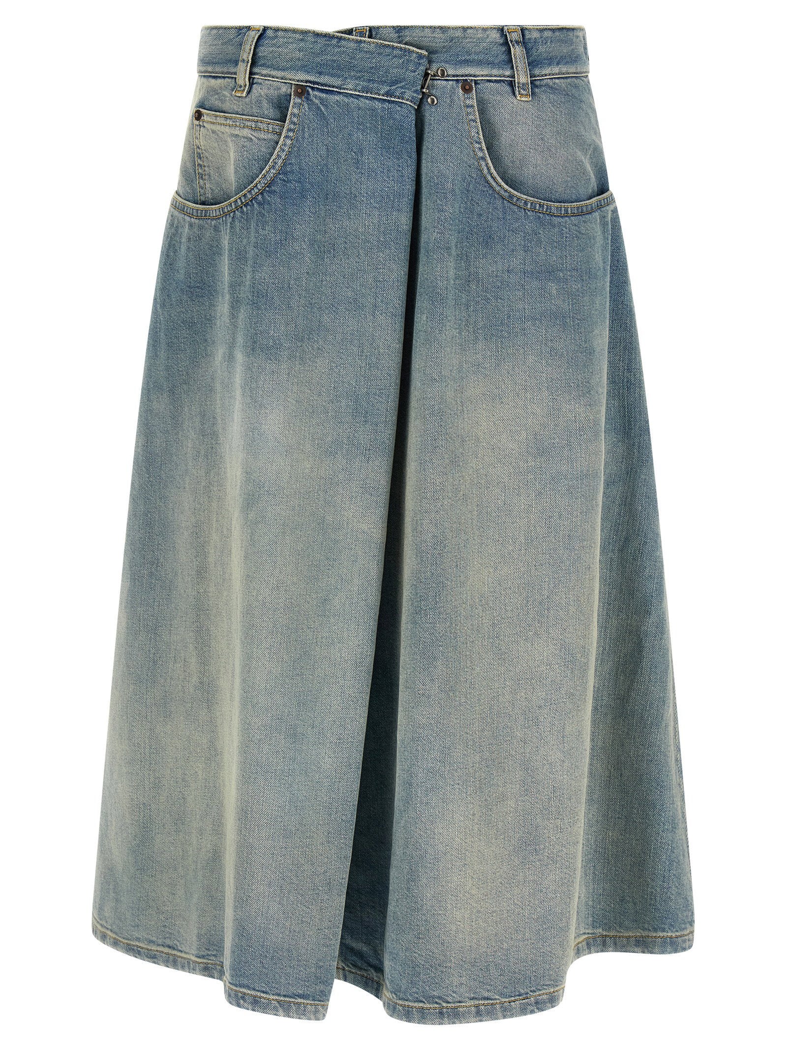 Asymmetrical Wrap Denim Skirt — Blue