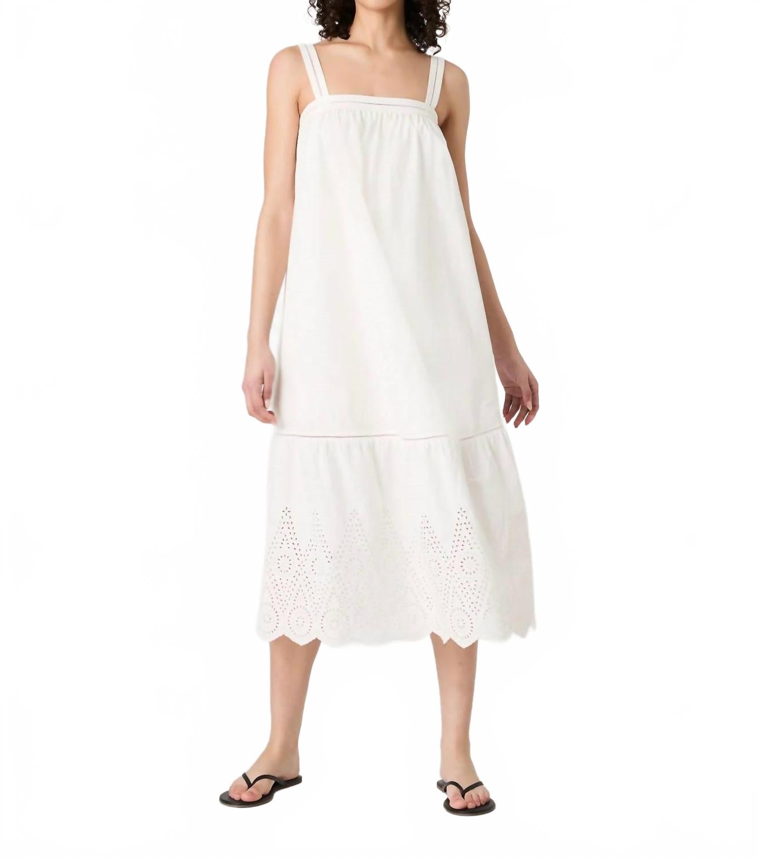 Cotton Square Neck Midi Dress In Summer White