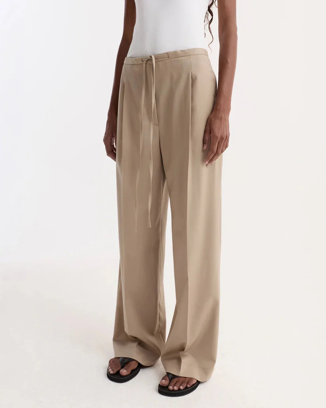 Relaxed Drawstring Trousers Beige