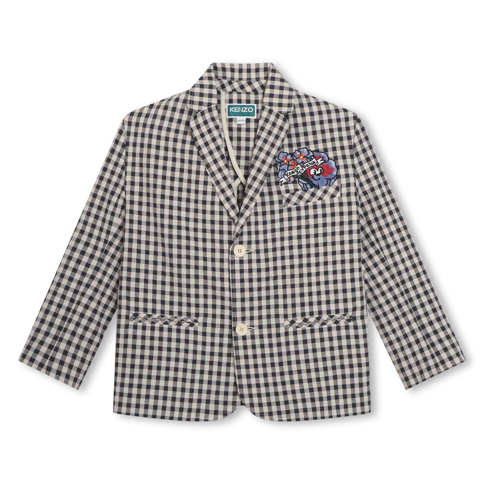 Logo-embroidered gingham blazer - Neutrals