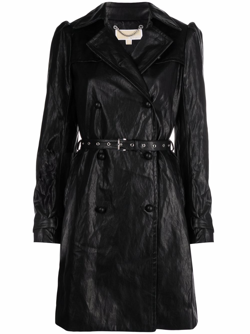Faux-leather puff-sleeve coat - Black