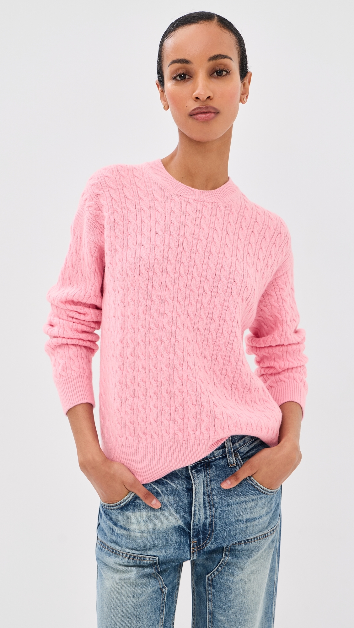 &Wool Cable Knit Pullover Pale Pink