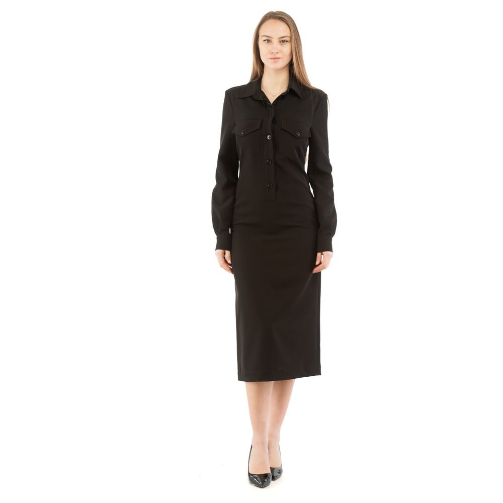 Shirt-Collar Midi Dress — Black