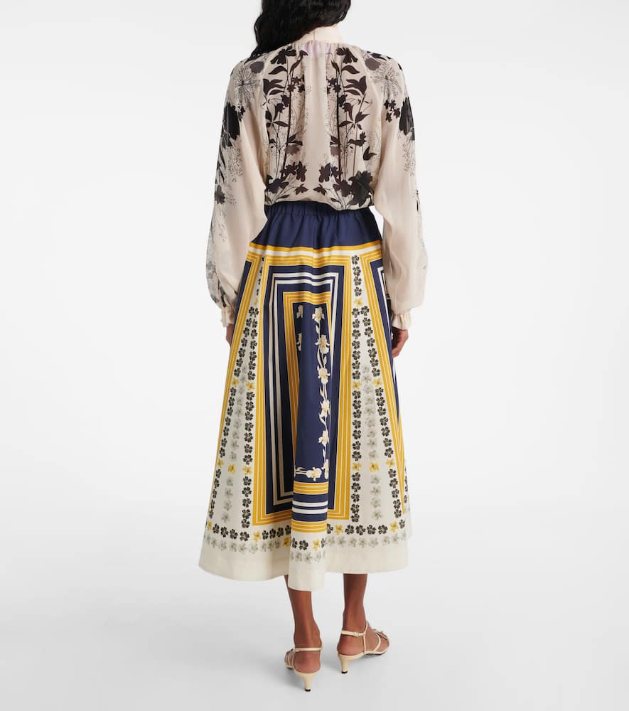 Printed cotton poplin midi skirt