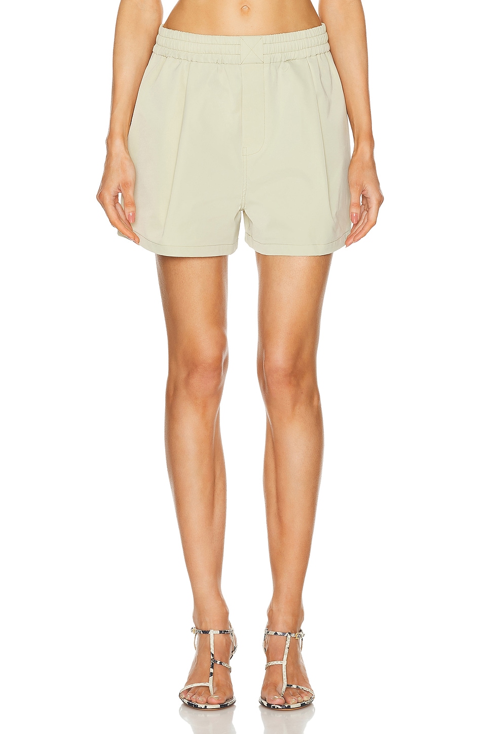 GRLFRND Tech Gabardine Boxer Shorts in Light Olive - Olive. L also in
