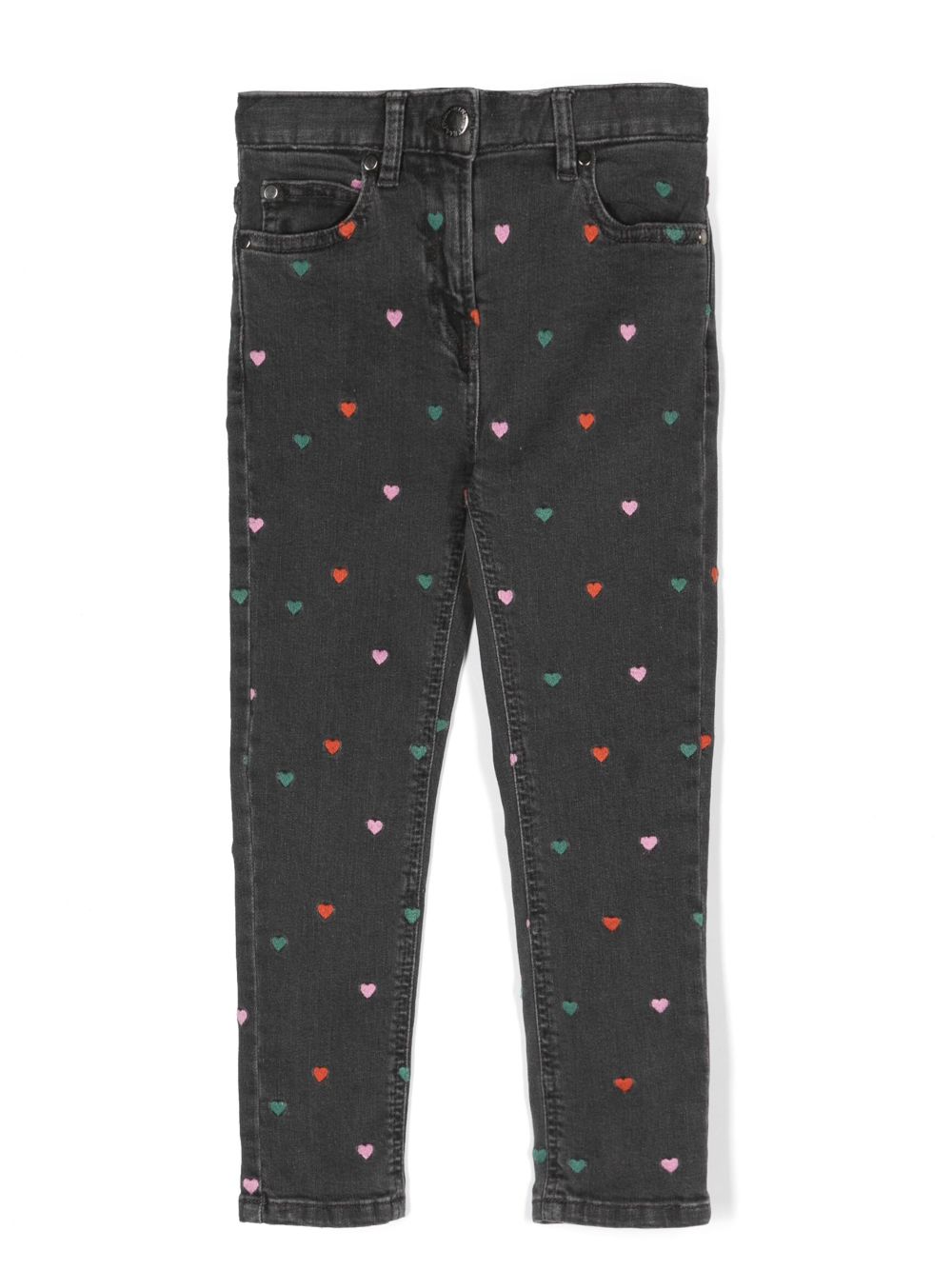 Heart-embroidered straight-leg jeans - Grey
