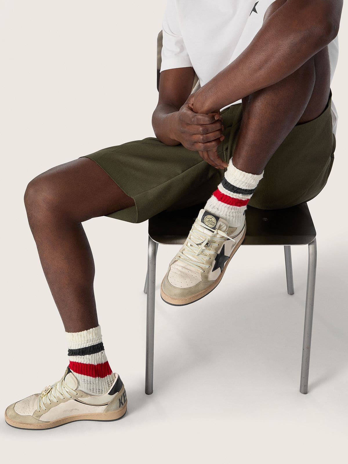 Golden Goose - Men’s Ball Star Ltd In White Leather And Light Grey Suede With Dark Blue Star And Skins, Man