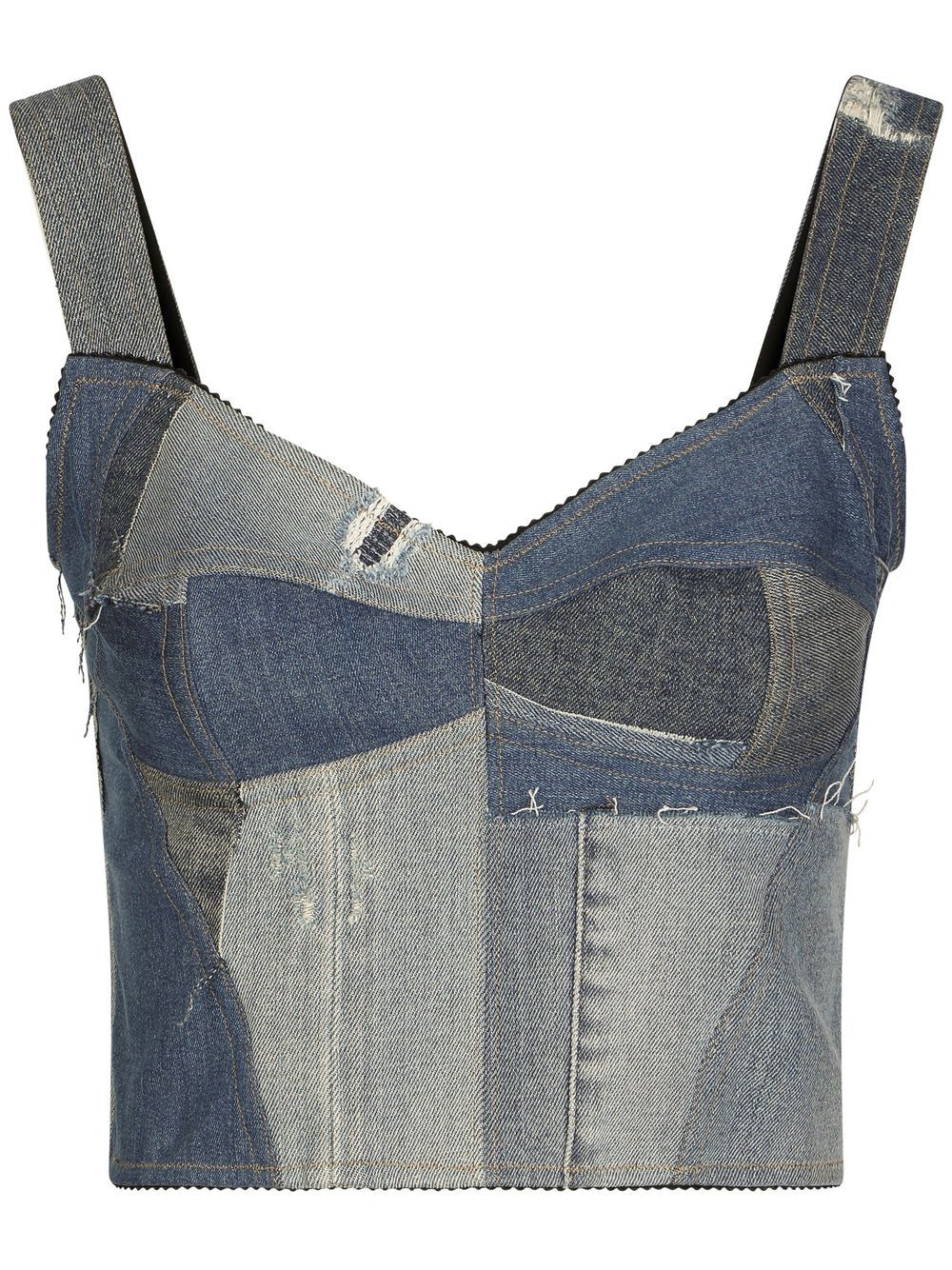 Denim-patchwork vest top - Blue