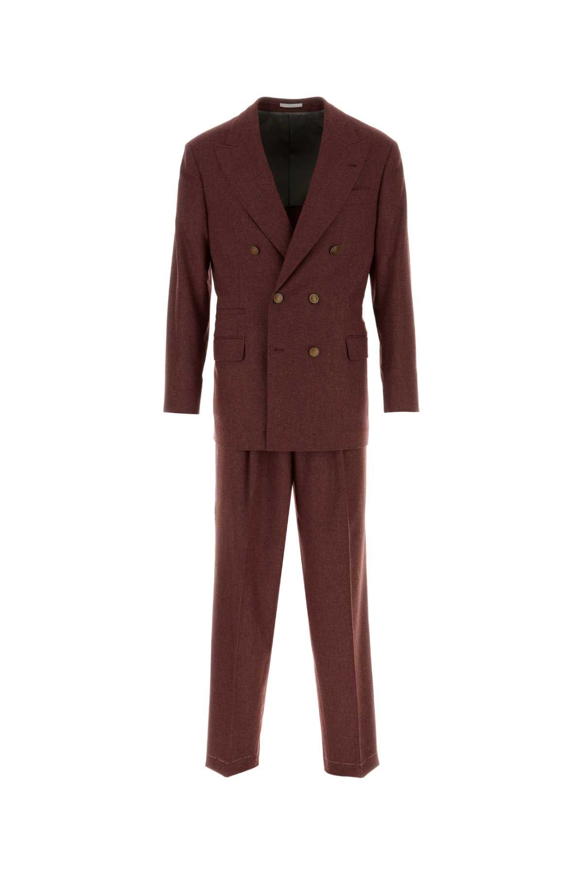 Double-Breasted Wool Blend Suit — Burgundy