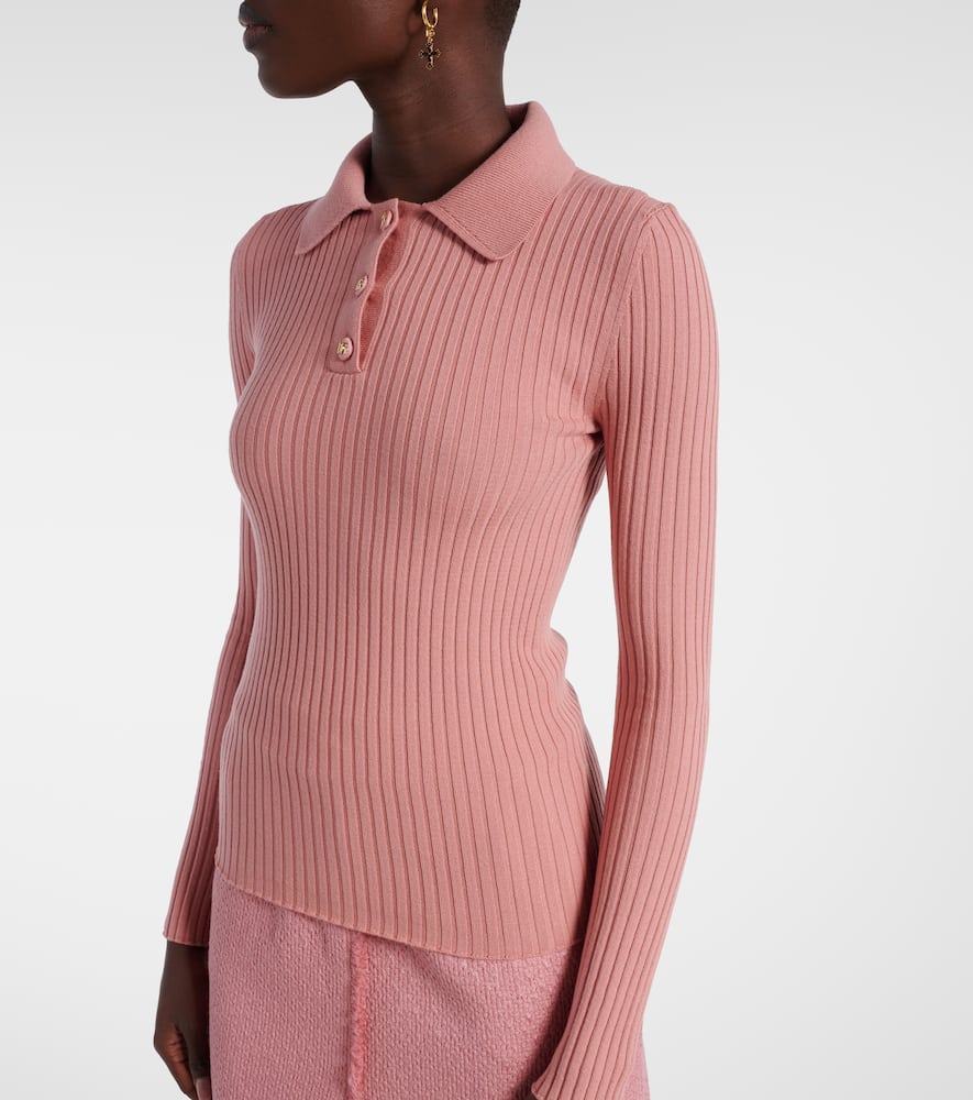 Ribbed-knit wool-blend polo sweater