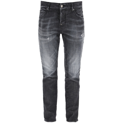 Distressed-effect logo-patch denim jeans - Black