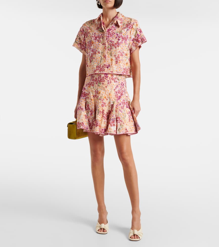 Cerezo Florecer floral linen miniskirt