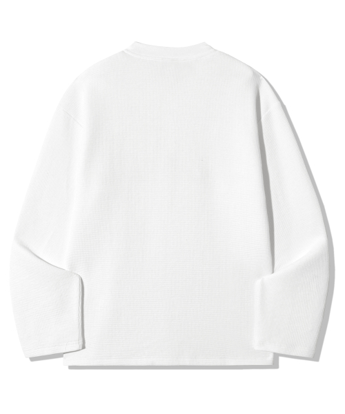 Graphic Waffle Henley Neck Long Sleeve_White