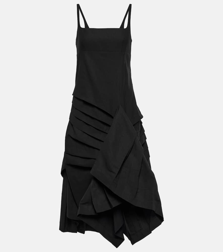 Draped pleated linen and cotton midi dress