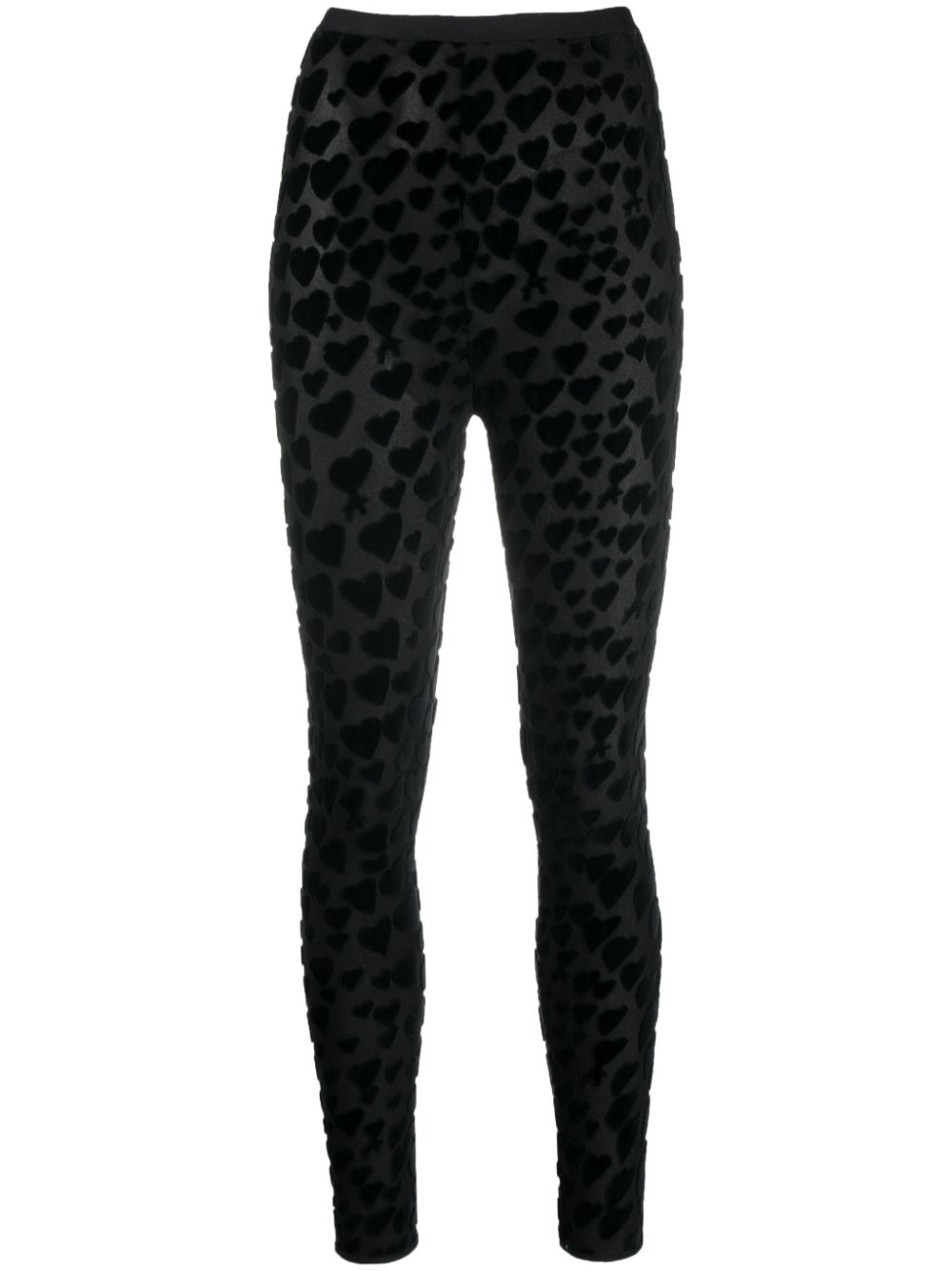 Heart-embroidered high-waisted leggings - Black