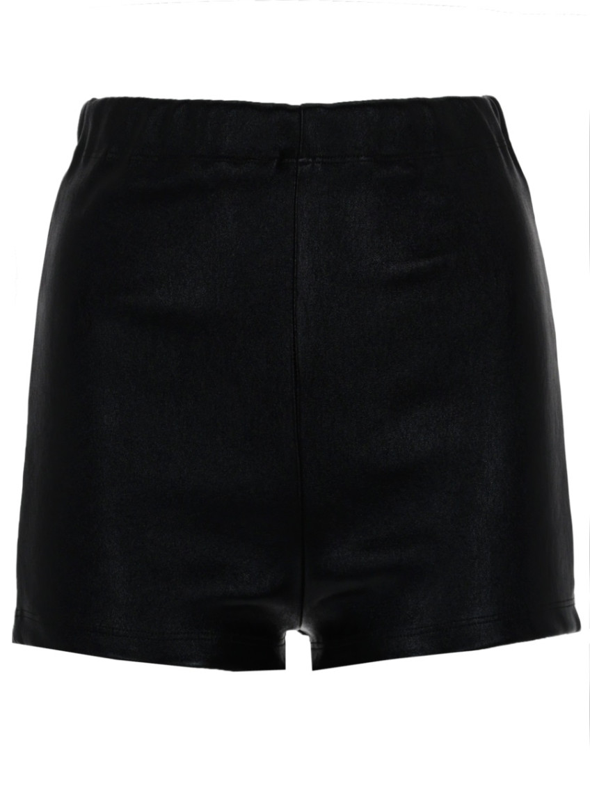 Black Leather Solid Shorts