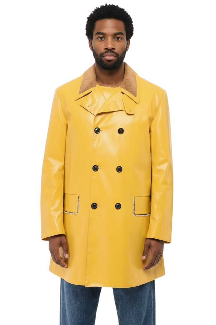 Coated-finish double-breasted coat