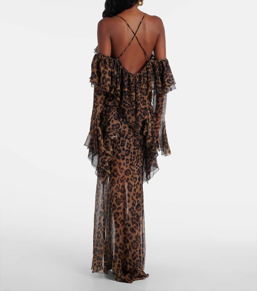 Leopard-print draped silk top