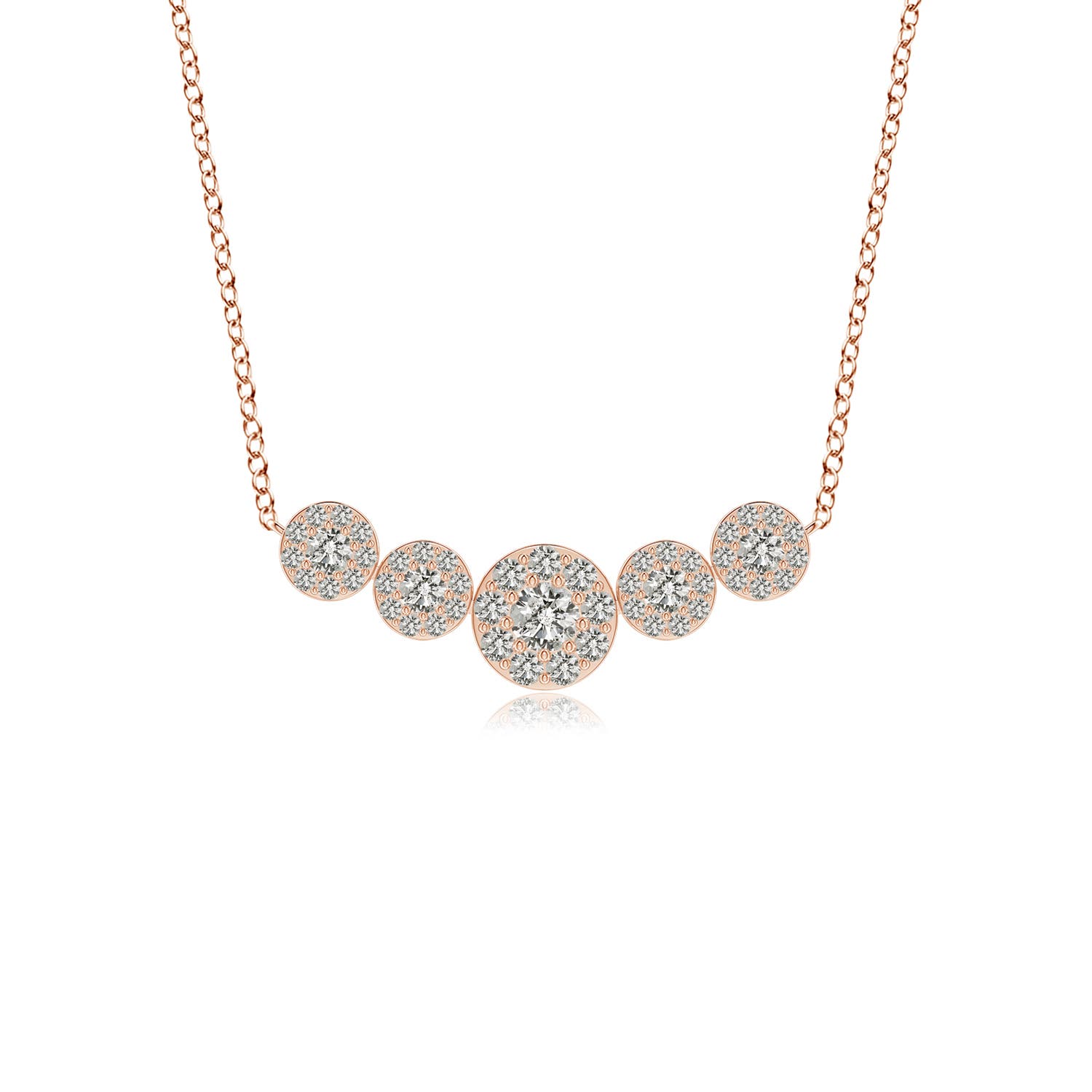 Angara 1.01 Carats Graduated Five Stone Diamond Halo Necklace in 18K Rose Gold