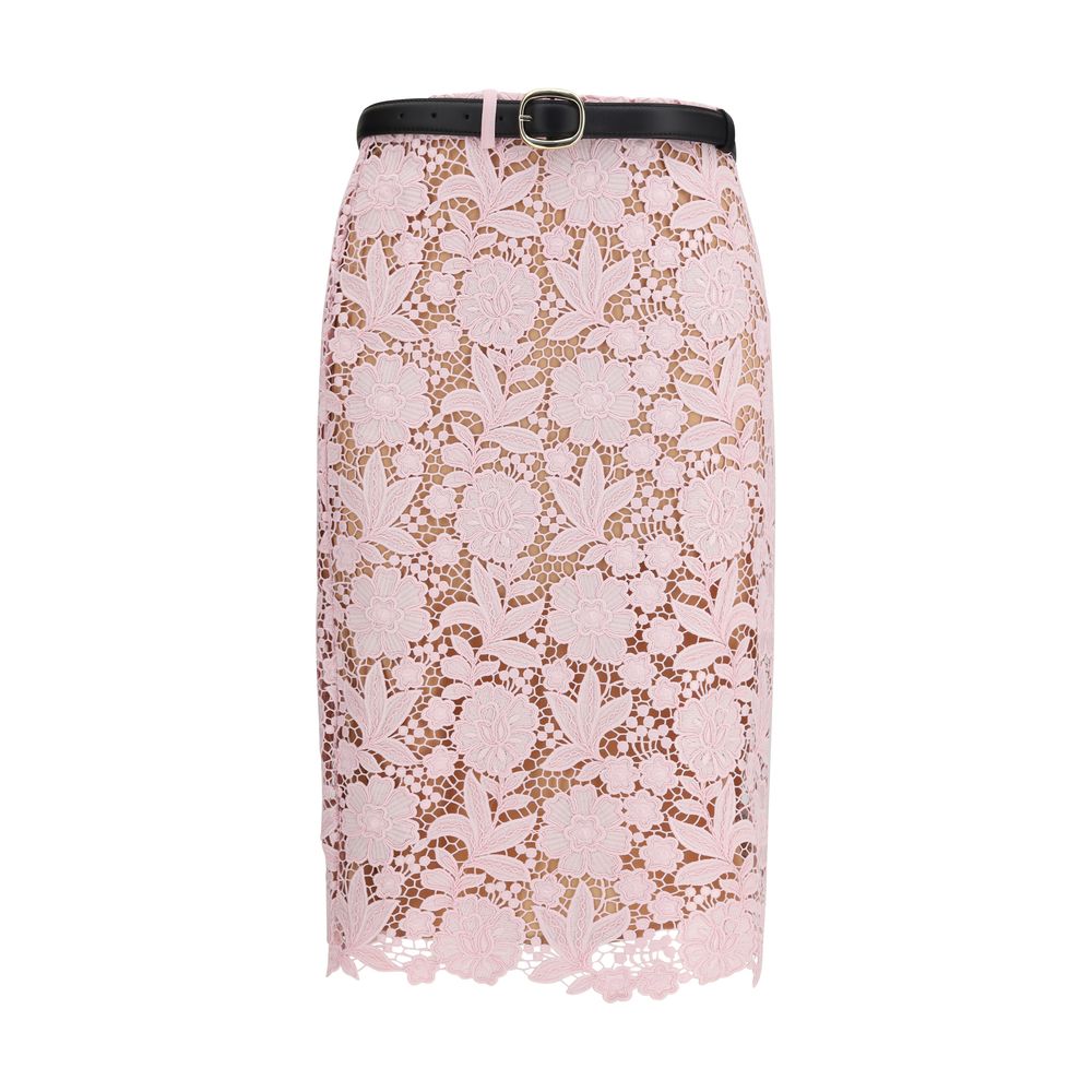 Floral Lace Midi Skirt — Pink
